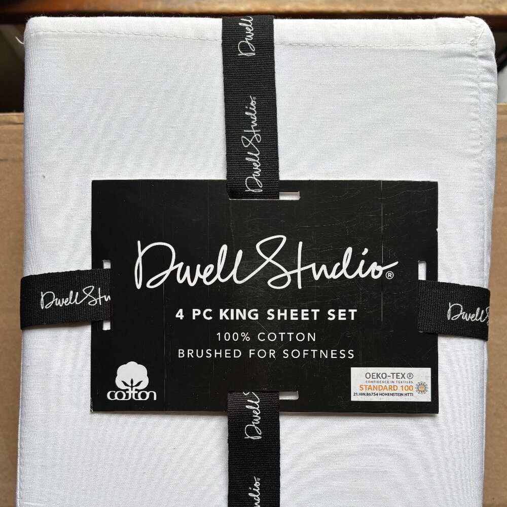 Dwell Studio KING Size WHITE Sheet Set - 100% Crisp Cotton - Solid White